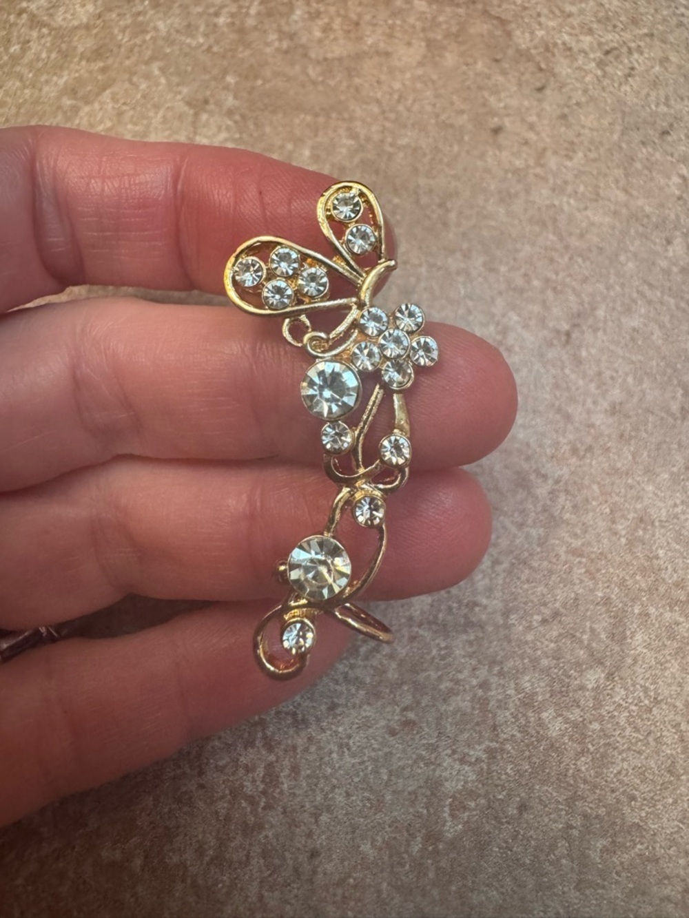 NEW! Crystal Leaf Butterfly Flower Ear Cuff Gold